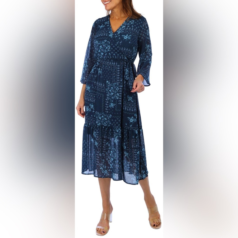 Lucky Brand paisley wrap flare dress XL